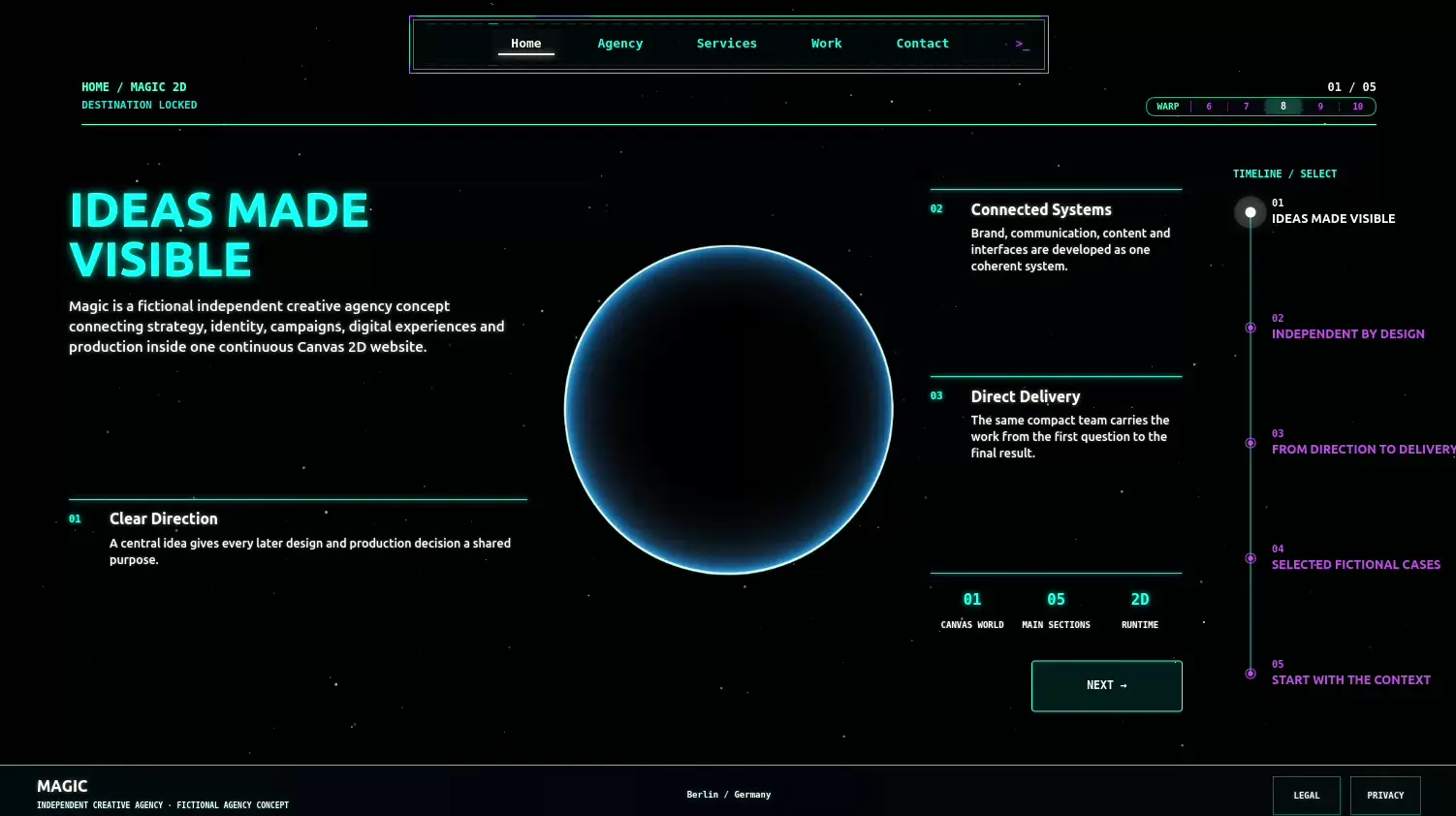 Preview of the interactive Canvas world Magic 2D