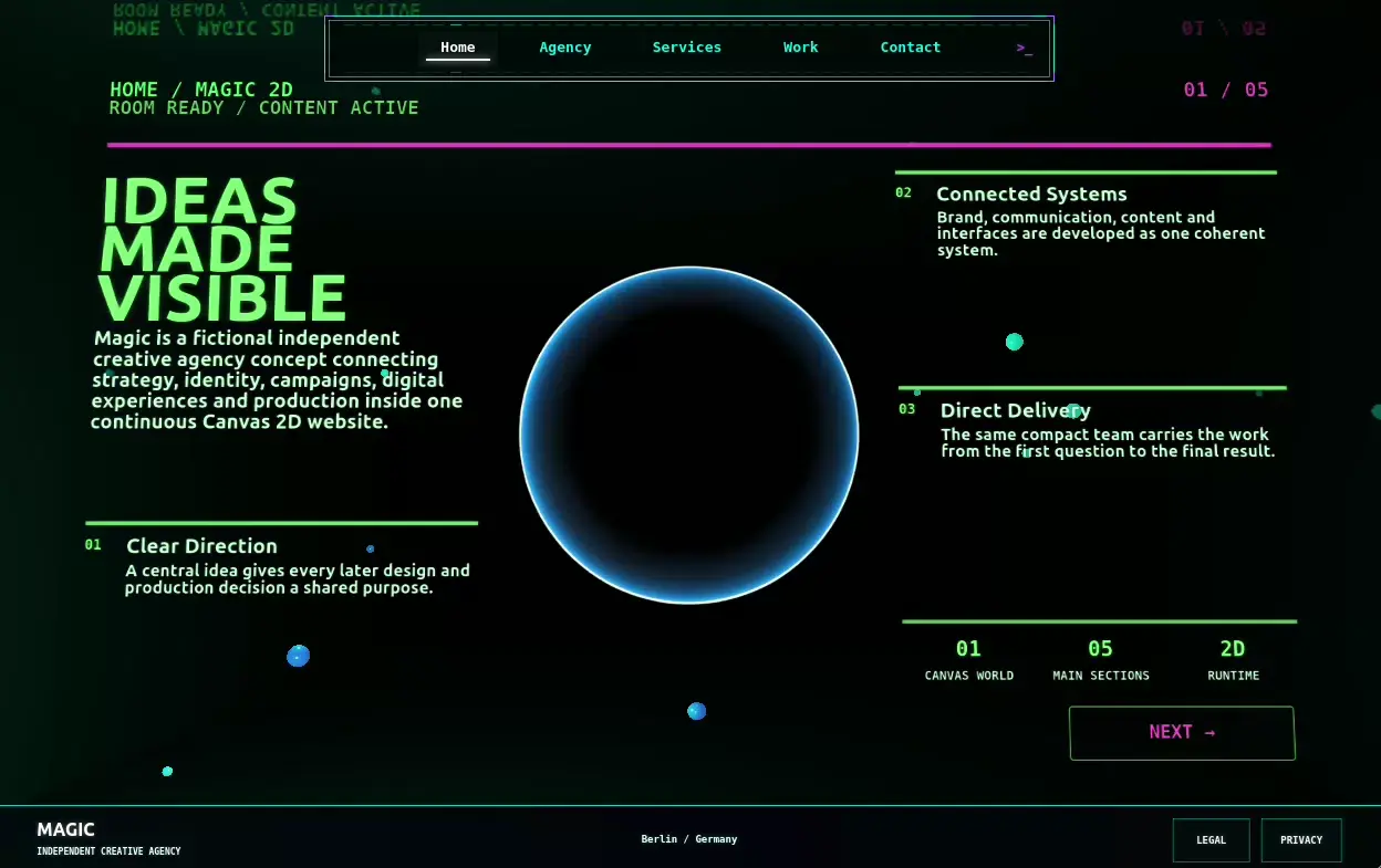 Preview of the interactive 3D space world Magic Orbs